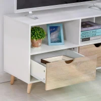 HOMCOM TV Stand with Shelf & Drawers Storage Cabinet Media Entertainment Center Modern White and Natural Wood Color(m-7)