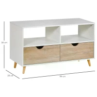 HOMCOM TV Stand with Shelf & Drawers Storage Cabinet Media Entertainment Center Modern White and Natural Wood Color(m-3)