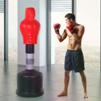 HOMCOM Freestanding Boxing Punching Bag Heavy Boxing Bag Men Stand Kick Boxing Bag Kick Punch Bag Silicone Red(m-2)
