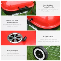 Outsunny Charcoal Trolley BBQ Garden Outdoor Barbecue Cooking Grill Powder Wheel New Red(m-6)