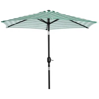 Outsunny Φ2.3m Patio Sun Umbrella Outdoor Market Table Parasol w/ Adjustable Angle 6 Ribs for Garden Backyard Pool Green Stripe(m-1)