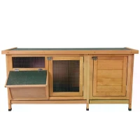 PawHut Wooden Outdoor Indoor Bunny Rabbit Hutch Bunny Cage with Feeding Trough(m-5)