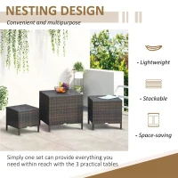 Outsunny 3 Pcs Rattan Nesting Tables Set-Brown(m-6)