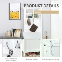 HOMCOM Coat Rack Shoe Bench with Storage 4 In 1 Hall Tree for Entryway Hallway Organizer with Cabinet 3 Hooks Mirrors White(m-5)
