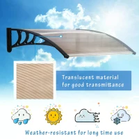 Outsunny Curved Window Door Canopy Aluminium Rigid Plastic Polycarbonate Fixed Outdoor Awning Modern Design UV Water Rain Resist Brown(m-6)