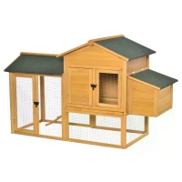 PawHut 168cm Deluxe Chicken Coop Small Animal Rabbit Habitat Hen House Outdoor with Run Nesting Box Slide-out Tray Waterproof Asphalt Roof Lockable Door(m-11)