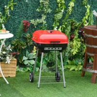 Outsunny Charcoal Trolley BBQ Garden Outdoor Barbecue Cooking Grill Powder Wheel New Red(m-10)