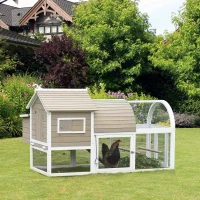 PawHut Wooden Chicken Coop Outdoor Hen House Poultry Cage with Removable Tray Nesting Box Backyard, 167.5 x 109 x 100cm, Grey(m-10)