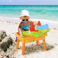 HOMCOM Qaba Sand and Water Table Beach Toy Set 2 in 1 Outdoor Activities Playset for Kids with Lid and Accessories 23 Pcs Double Basins Garden Sandpit Sandbox for Beach Bath 3 Years Old Toddlers(m-2)