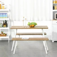 HOMCOM Rustic Cottage Style 3-Piece Dining Table Set with 2 Benches for Kitchen, Dining Room(m-2)