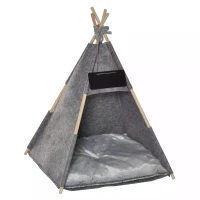 PawHut Pet Teepee Tent Cat Bed Dog House with Thick Cushion Chalkboard for Kitten and Puppy 80cm Grey(m-4)