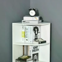 HOMCOM Corner Shelf 4 Tier Fan Bookshelf Plants Stand Wood Freestanding Unit White(m-7)
