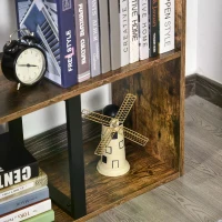 HOMCOM Industrial Style Wooden 5-Tier Ladder Bookcase Indoor Corner Shelf  for Livingroom, Office - Rusty Brown(m-6)