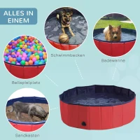 PawHut Foldable Dog Paddling Pool Pet Cat Swimming Pool Indoor/ Outdoor Collapsible Summer Bathing Tub Shower Tub Puppy Washer, Φ 100 x 30H cm, Red(m-4)