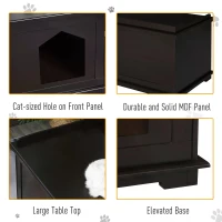 PawHut Wooden Cat Litter Box Enclosure Indoor Cat House Hidden Washroom End Table Hideaway Storage Cabinet, Brown(m-7)