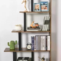 HOMCOM Industrial Style Wooden 5-Tier Ladder Bookcase Indoor Corner Shelf  for Livingroom, Office - Rusty Brown(m-5)
