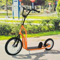 HOMCOM Youth Scooter Front and Rear Caliper Dual Brakes 16-Inch Inflatable Front Wheel Ride On Toy For Age 5+ Orange(m-8)