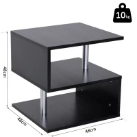 HOMCOM Modern Square 2 Tier S Shape Wood Coffee Table Storage Shelf Living Room Side Rack-Black(m-3)