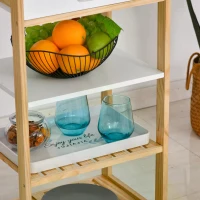 HOMCOM 4-Tier Moving Trolley Cart MDF Wood Blend w/ Tray Shelves 4 Universal Wheels Home Kitchen Office Storage Island Unit White Brown(m-7)