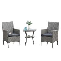 Outsunny 3PC Rattan Bistro Set 2 Armchair Glass Top Coffee Table Wicker Weave Furniture for Garden Outdoor Balcony Patio