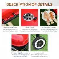 Outsunny Charcoal Trolley BBQ Barbecue Grill Patio Camping Picnic Garden Party Outdoor Cooking with Lid Wheels Side Trays and Storage Shelf(m-5)