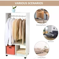 HOMCOM Open Wardrobe with Hanging Rod and Storage Shelves Mobile Garment Rack on Wheels Bedroom, Cloakroom, White(m-7)