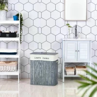 HOMCOM 100L Collapsible Natural Wood Laundry Hamper Organizer Clothes Washing Basket Bin Storage Box w/Lid Removable Lining 52x32x63cm, Grey(m-2)