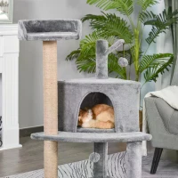 PawHut Cat Tree Condo Tower Multi-level Height 112cm Kittens Activity Stand House with Toys & Various Scratching Posts(m-4)