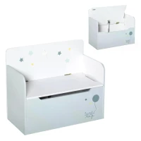 HOMCOM Kids Wooden Toy Storage Box Organizer Chest Chair 2 in 1 Design with Gas Stay Bar Seating Bench 23.5" x 11.75" x 19.75" Light Blue(m-4)