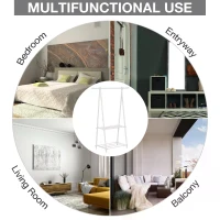 HOMCOM Minimalist Foldable Adjustable Clothes Rack Hanger w/ 2 shelves 107.5L x 45W x 150H cm Hallway Entryway Furniture - White(m-10)