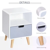 HOMCOM White Modern Nightstand With Drawer Wood Lamp Desk Storage Unit Bedroom Scandinavian Nordic Style(m-6)