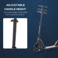 HOMCOM Foldable Kick Scooter with Double Shock Absorption and Big Wheels, Height Adjustable Aluminium Frame Big Wheel Scooter for 14+ Teens Adult - Black(m-5)