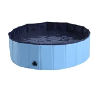 PawHut Foldable Dog Paddling Pool Pet Cat Swimming Pool Indoor/Outdoor Collapsible Summer Bathing Tub Shower Tub Puppy Washer (Φ100 x 30H cm, Blue)(m-1)