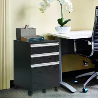 HOMCOM 3-Drawer Mobile File Cabinet Office Filing Cabinet Rolling End Organizer Dark Wood Grain(m-9)