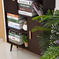 HOMCOM Sideboard Bookshelf Free Standing Bookcase Shelves Unit Display Storage Cabinet Wooden Leg w/ Two Doors Walnut(m-5)