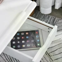 HOMCOM Adjustable Height Study Desk for Students Computer Desk, Home Learning Center Desk with Tilting Desktop and Storage Drawer, White(m-13)