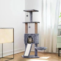 PawHut 120cm Mult-level Cat Tree Scratcher Kittiy Condo Activity Center with Perches, Jumping Platforms,Ladder, Hanging Toy(m-4)