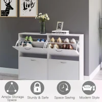 HOMCOM Wooden Modern Design 4 Drawer Shoes Cabinet Pull Down Shelf Storage Organiser - White(m-6)