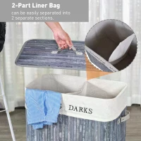 HOMCOM 100L Collapsible Natural Wood Laundry Hamper Organizer Clothes Washing Basket Bin Storage Box w/Lid Removable Lining 52x32x63cm, Grey(m-6)