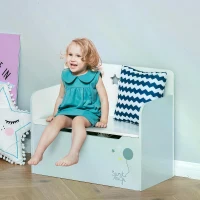 HOMCOM Kids Wooden Toy Storage Box Organizer Chest Chair 2 in 1 Design with Gas Stay Bar Seating Bench 23.5" x 11.75" x 19.75" Light Blue(m-8)