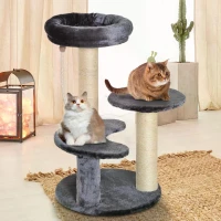 PawHut 65cm Cat Tree, Cat Tower for Kittens, Small Cat Condo with Sisal Scratching Posts, Hanging Rope, Perches - Grey(m-2)