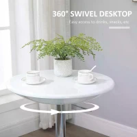 HOMCOM Modern Round Bar Table Adjustable Height Home Pub Bistro Desk Swivel Painted Top with Silver Steel Leg and Base, White(m-4)