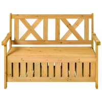 Outsunny Wood Garden Bench 2 Seater Storage Chest Patio Seating with High Back and Armrest(m-8)