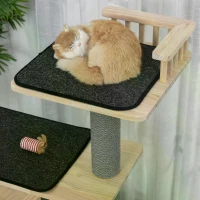 PawHut 148cm Luxury Pine Wood Cat Tree Activity Center with Sisal Scratching Posts Board Perches Roomy Condo Carpet Cushion Rotating Runner, Natural(m-5)