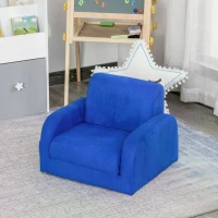 HOMCOM 2 In 1 Kids Children Sofa Chair Bed Folding Couch Soft Flannel Foam Toddler Furniture for Playroom Bedroom Living Room Blue(m-2)
