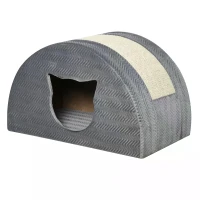 PawHut Cat House Kitten Condo Pet Bed Cave with Sisal Scratching Pad Plush Indoor Use for Rest and Play Grey(m-7)