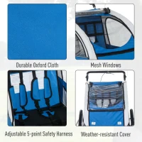 HOMCOM Bike Trailer 2-Seater Child Stroller for Bicycle Baby Jogger with Removable Canopy Storage Pocket Outdoor Steel Frame Blue(m-6)