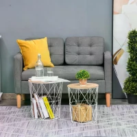 HOMCOM Set of 2 Metal Wire Side Coffee Table Sofa End Round Lift Top Storage Basket(m-2)