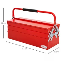 DURHAND Metal Tool Box 3 Tier 5 Tray Professional Portable Storage Cabinet Workshop Cantilever Toolbox with Carry Handle, 56cmx20cmx34cm, Red(m-3)
