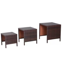 Outsunny 3 Pcs Rattan Nesting Tables Set-Brown(m-10)